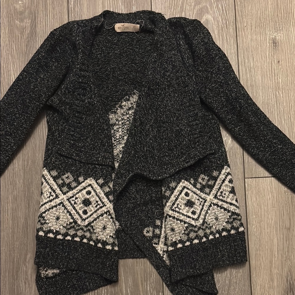 Hollister Black and Gray Cardigan Sweater with Nordic Design